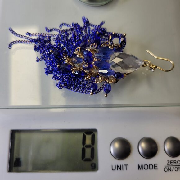 Blue Crystal Long Tassel Earrings - Picture 5 of 7